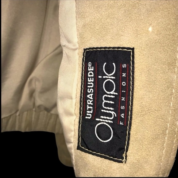 Olympic Fashions Ultrasuede Tan Bomber Jacket Men’s Size XL Vintage Style - Picture 3 of 16